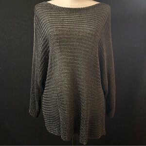 Vince Metallic Mesh Batwing Sleeve Sweater Gray Large